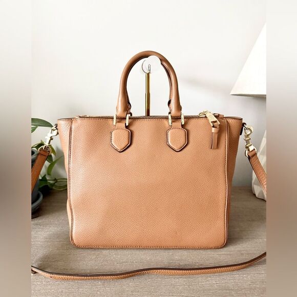 Tory Burch Robinson Pebbled Leather Square Tote in Tigers Eye (Tan) - EUC - Picture 2 of 11